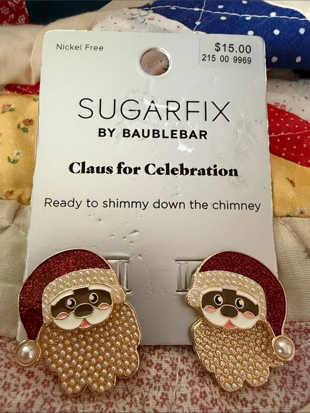 NWT Sugarfix by Baublebar 1.25” Dog Santa Earrings with pearl beards